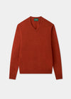 Men's Lambswool Vee Neck Jumper in Ember