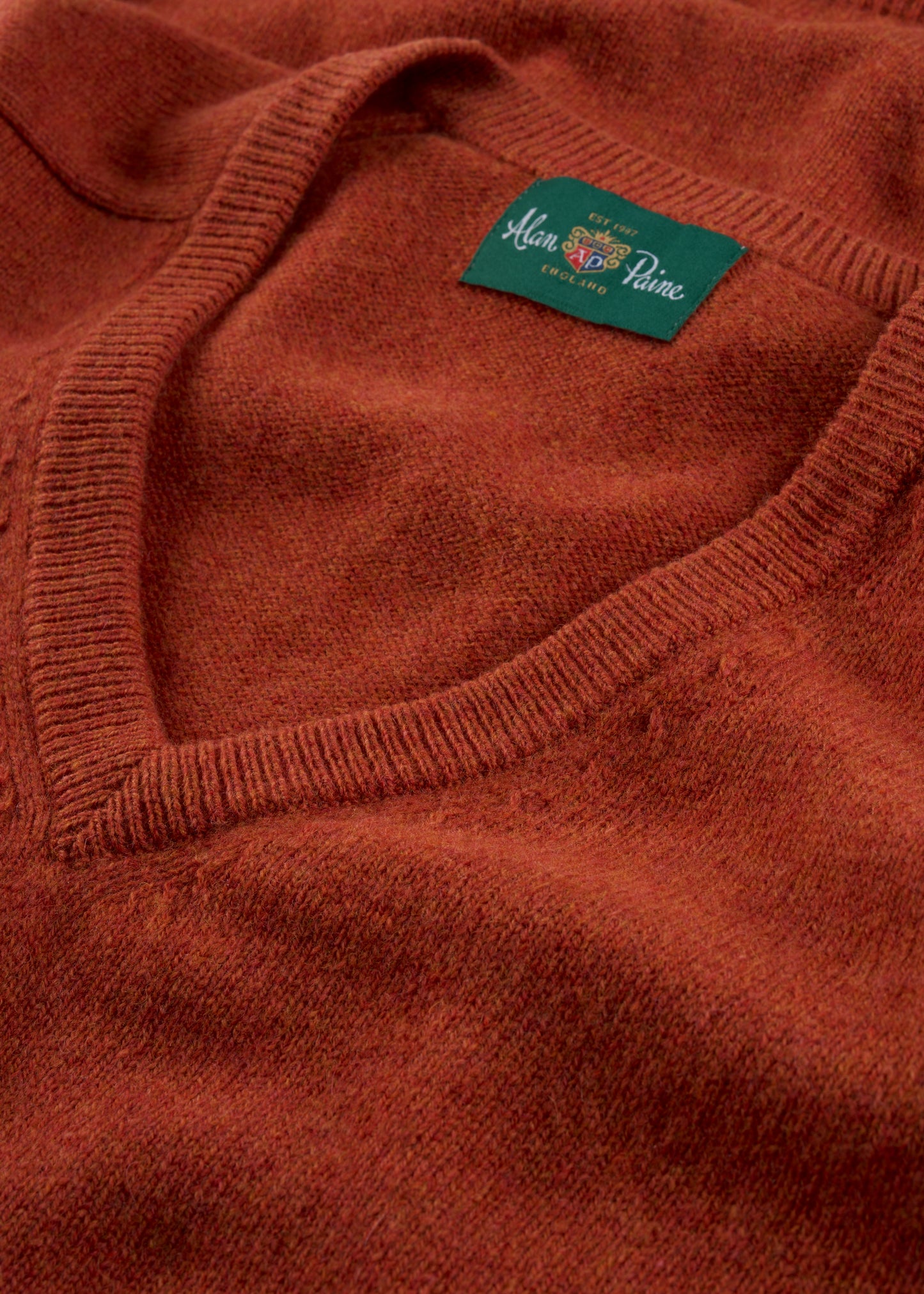 Men's Lambswool Vee Neck Jumper in Ember