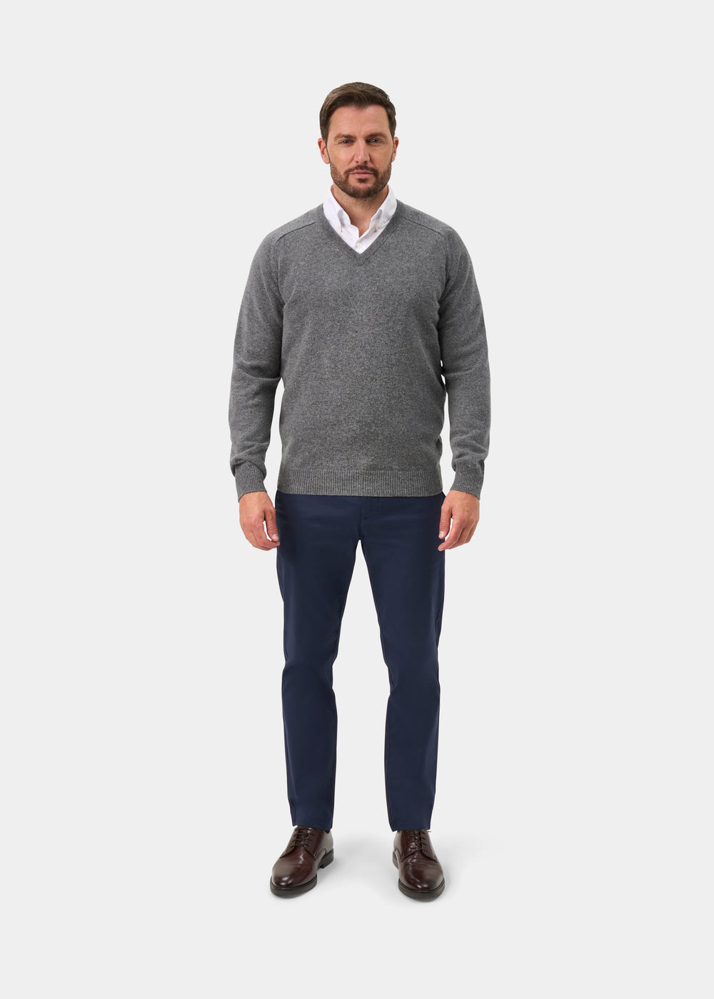 Kilsyth Lambswool V-Neck Jumper In Grey Mix Jumper - Regular Fit