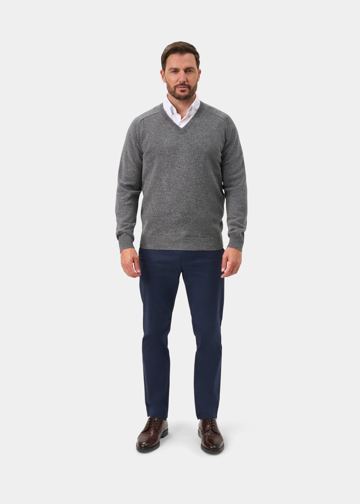 Kilsyth Lambswool V-Neck Jumper In Grey Mix Jumper - Regular Fit