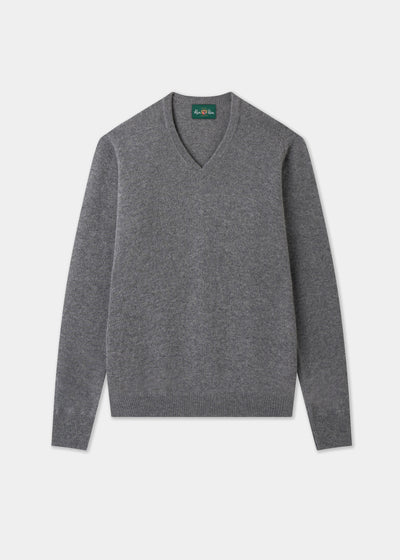 Men's Lambswool Vee Neck Jumper in Grey