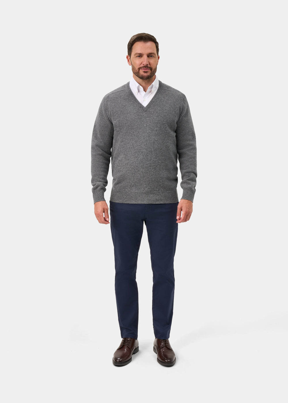 Hampshire Lambswool V-Neck Jumper In Grey Mix - Classic Fit