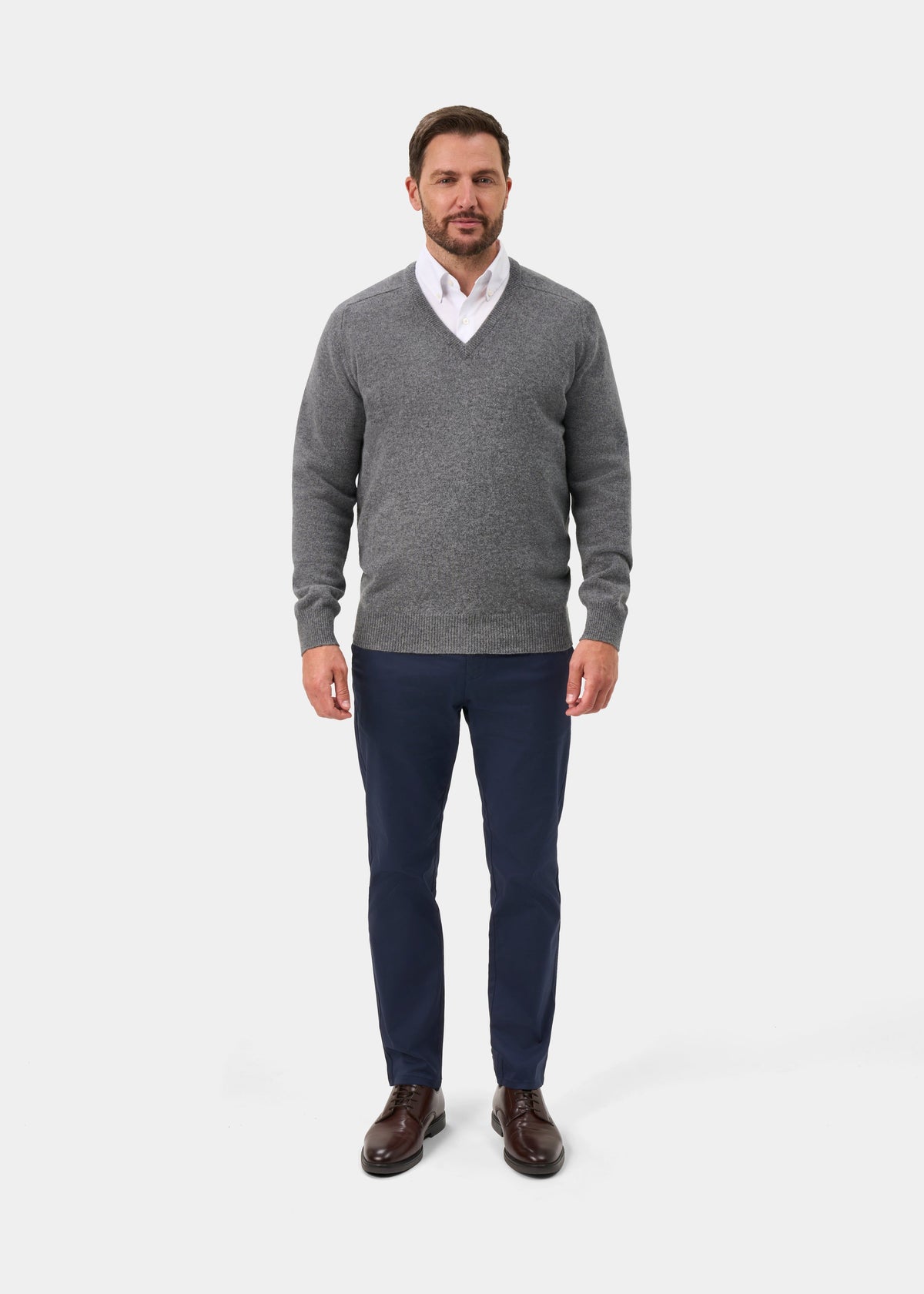 Hampshire Lambswool V-Neck Jumper In Grey Mix - Classic Fit