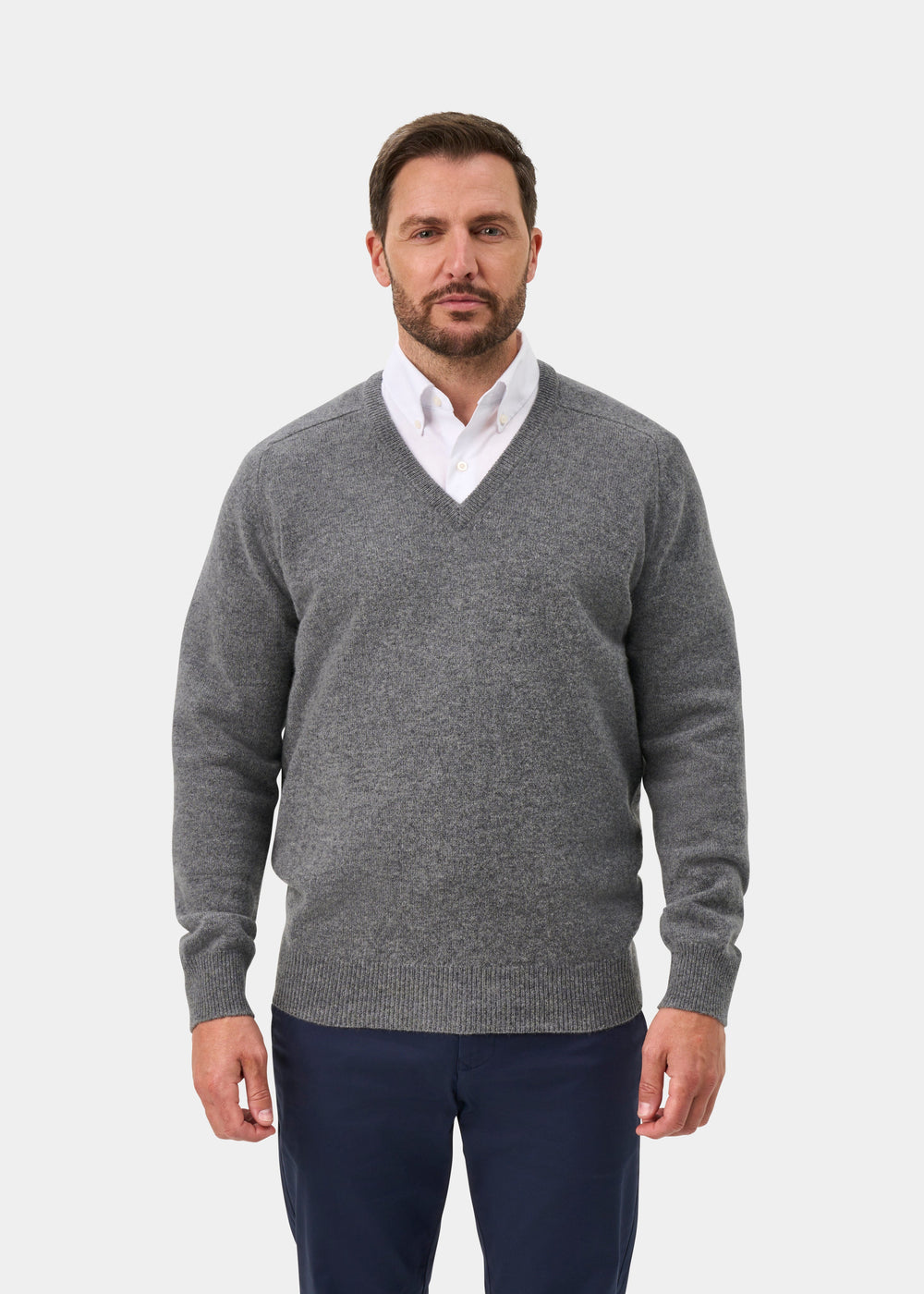 Hampshire Lambswool V-Neck Jumper In Grey Mix - Classic Fit