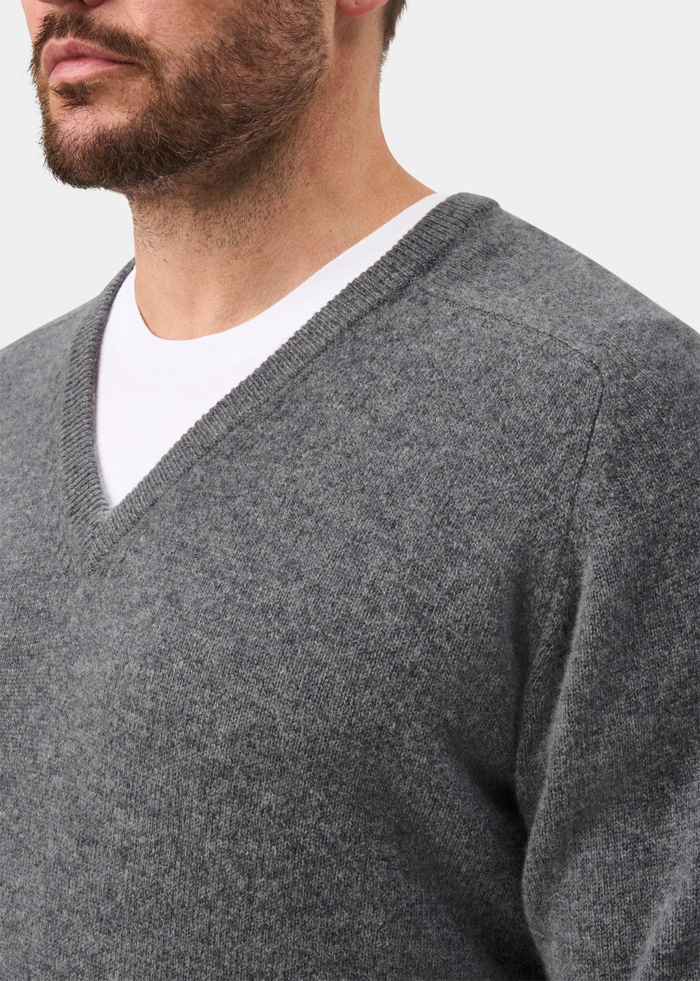Hampshire Lambswool V-Neck Jumper In Grey Mix - Classic Fit