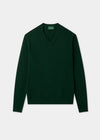 Men's Lambswool Vee Neck Jumper in Tartan Green