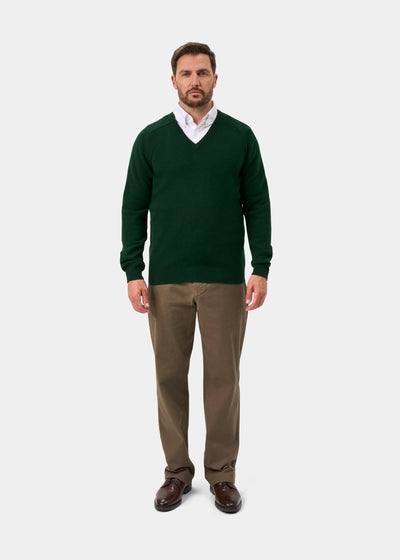 Hampshire Lambswool Jumper in Tartan Green - Classic Fit
