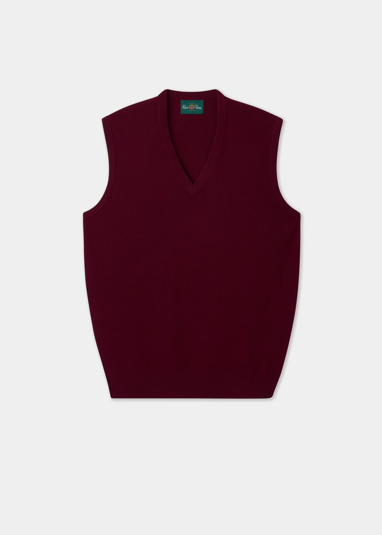 Men's Lambswool Slipover Vee Neck Jumper in Bordeaux