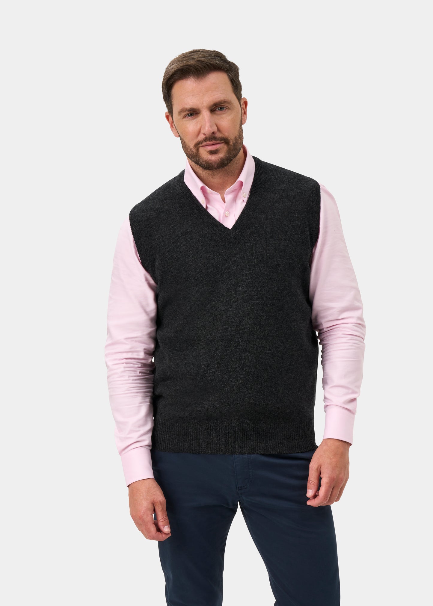 Norfolk Men's Lambswool Slipover in Charcoal - Classic Fit