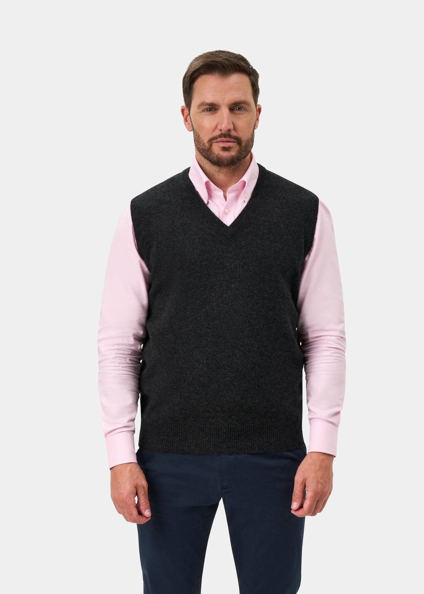 Norfolk Men's Lambswool Slipover in Charcoal - Classic Fit