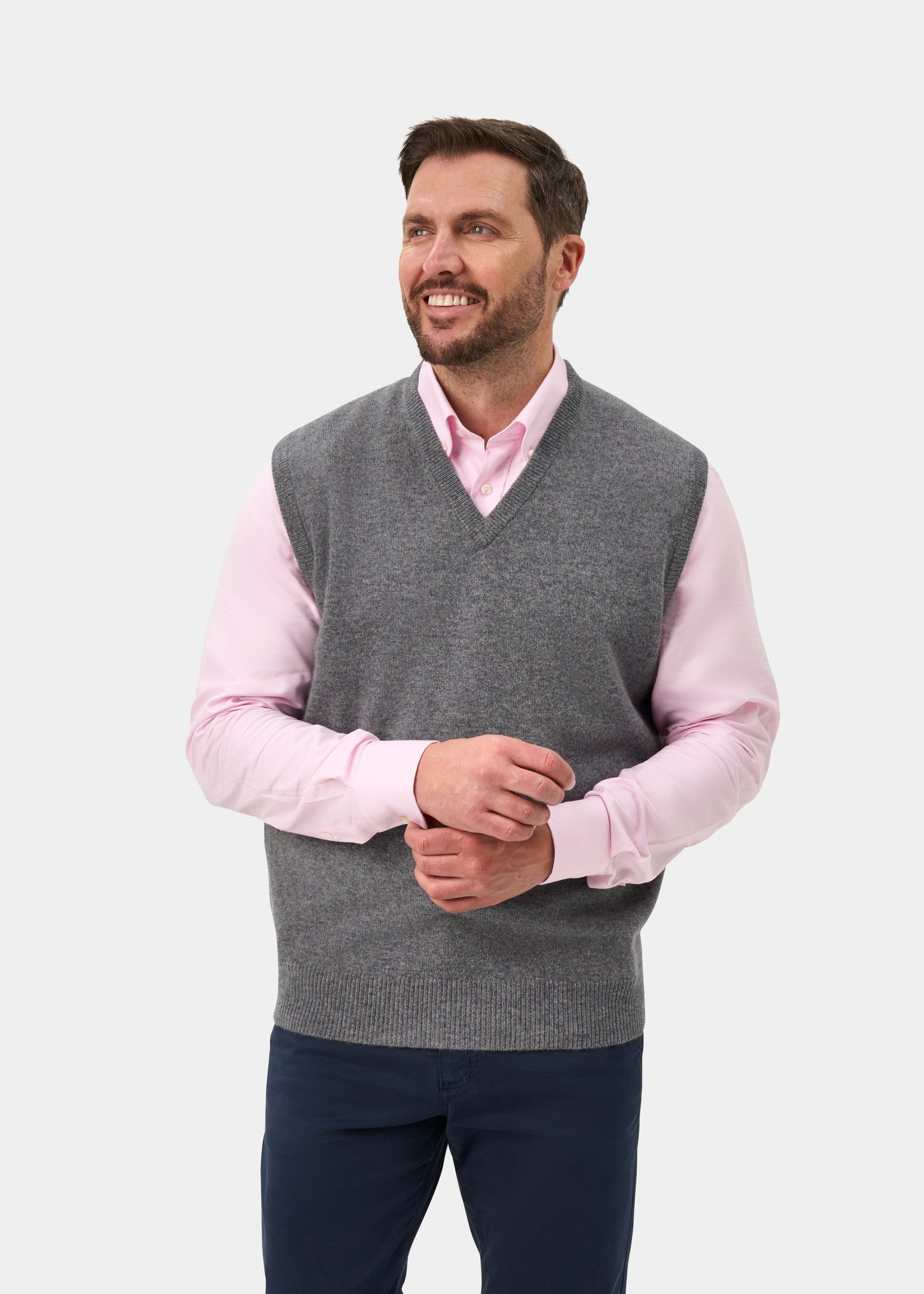 Norfolk Men's Lambswool Slipover in Grey Mix - Classic Fit