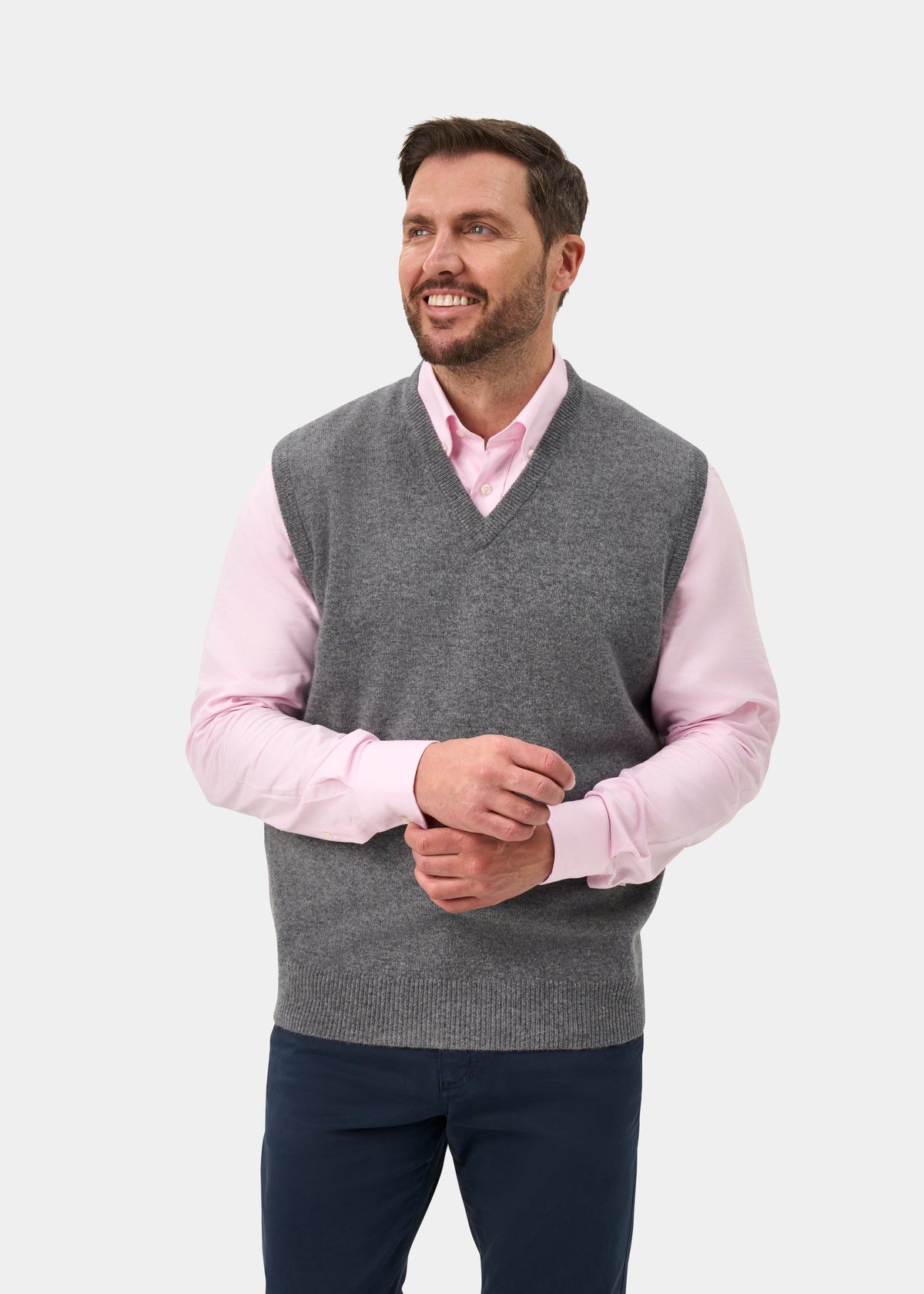 Norfolk Lambswool V-Neck Slipover In Grey Mix - Classic Fit