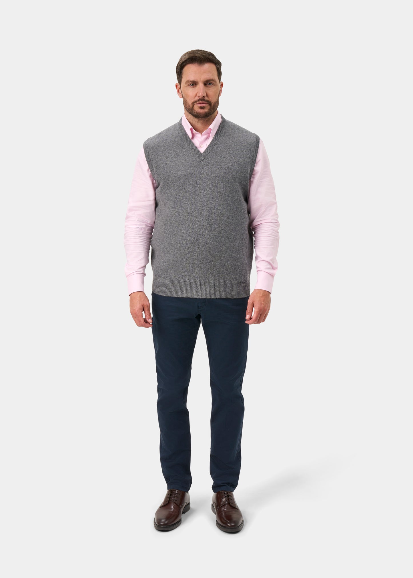 Norfolk Men's Lambswool Slipover in Grey Mix - Classic Fit