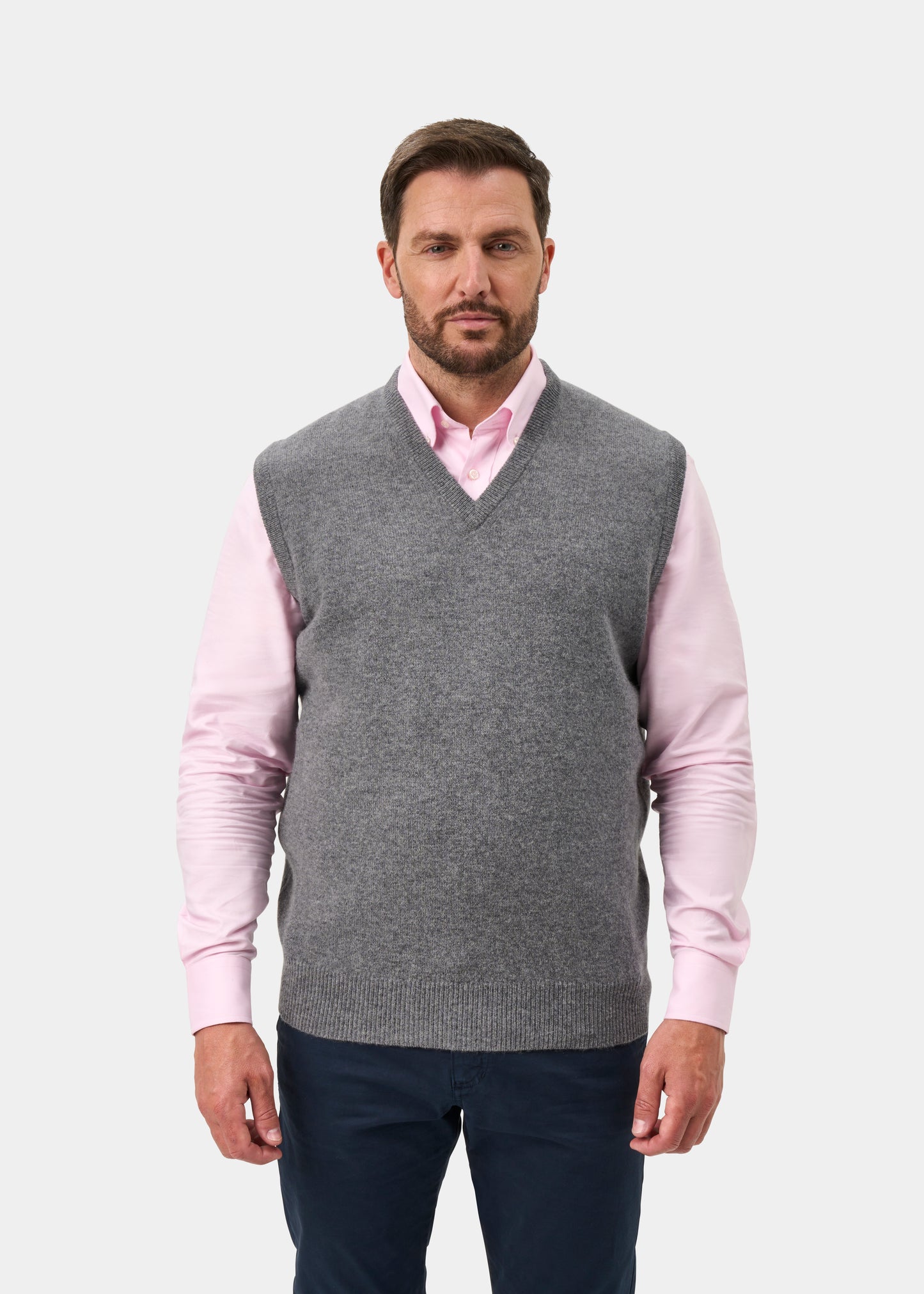 Norfolk Men's Lambswool Slipover in Grey Mix - Classic Fit