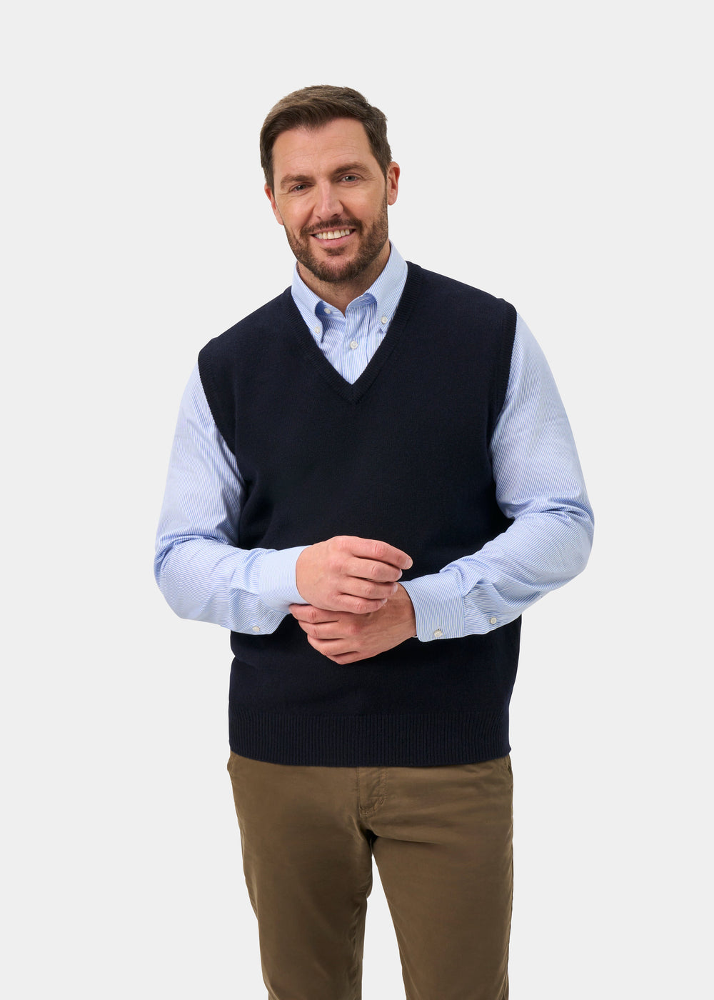 Norfolk Lambswool V-Neck Slipover In Navy - Classic Fit