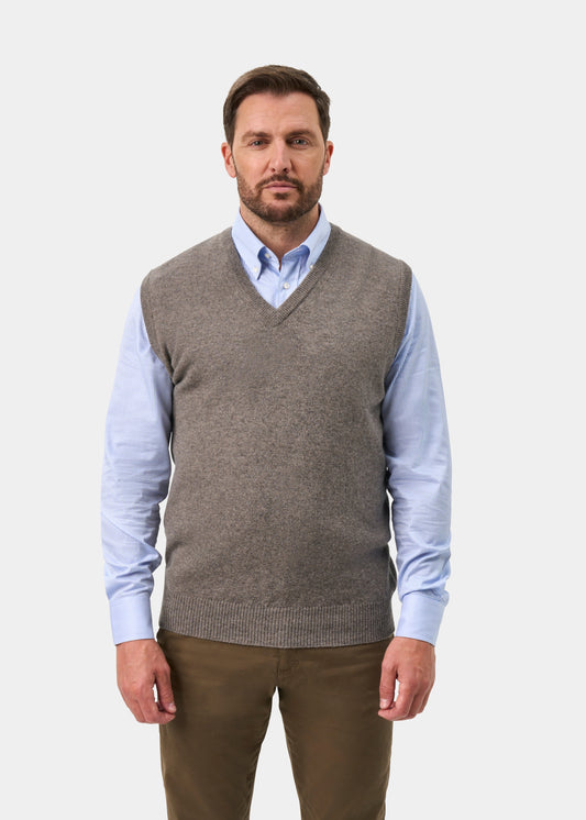 Norfolk Lambswool V-Neck Slipover In Vole - Classic Fit