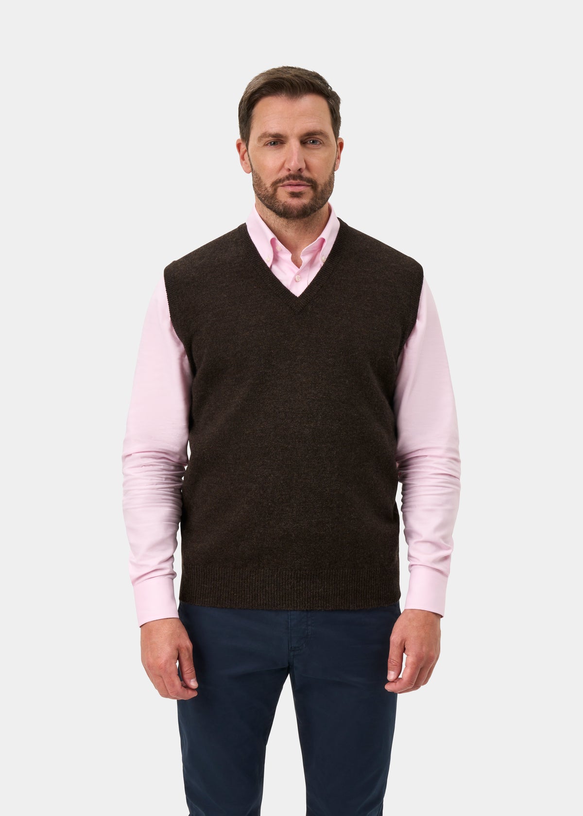 Norfolk Lambswool Vee Neck Slipover In Cocoa - Classic Fit