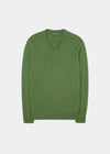 Herrenpullover aus Lammwolle mit V-Ausschnitt in Palm – normale Passform