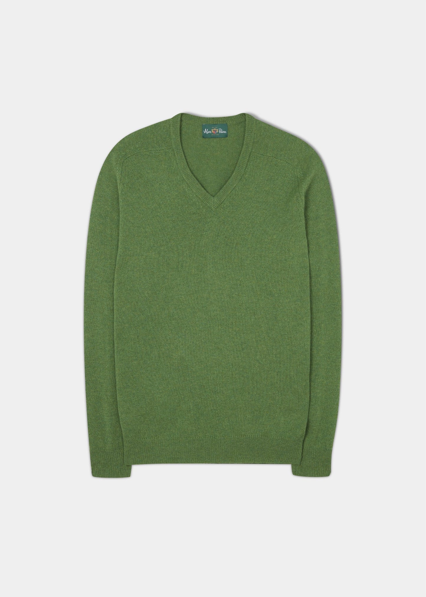 Herrenpullover aus Lammwolle mit V-Ausschnitt in Palm – normale Passform