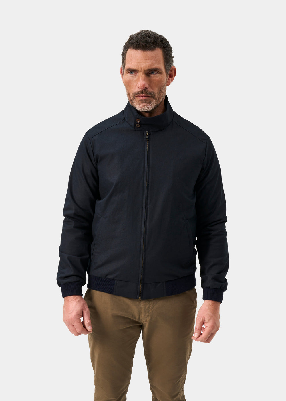Men's Linen Cotton Bomber Jacket in Navy
