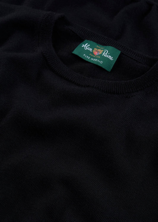 Men's Merino Wool Crew Neck Jumper in Black