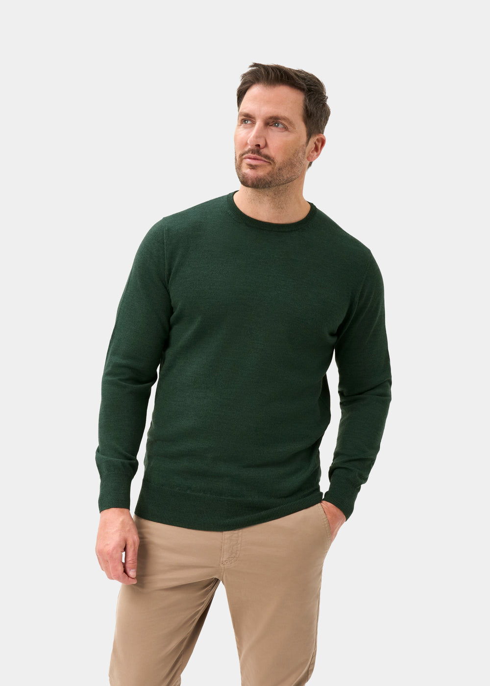 Men's Merino Wool Crew Neck Jumper in Hunter Green