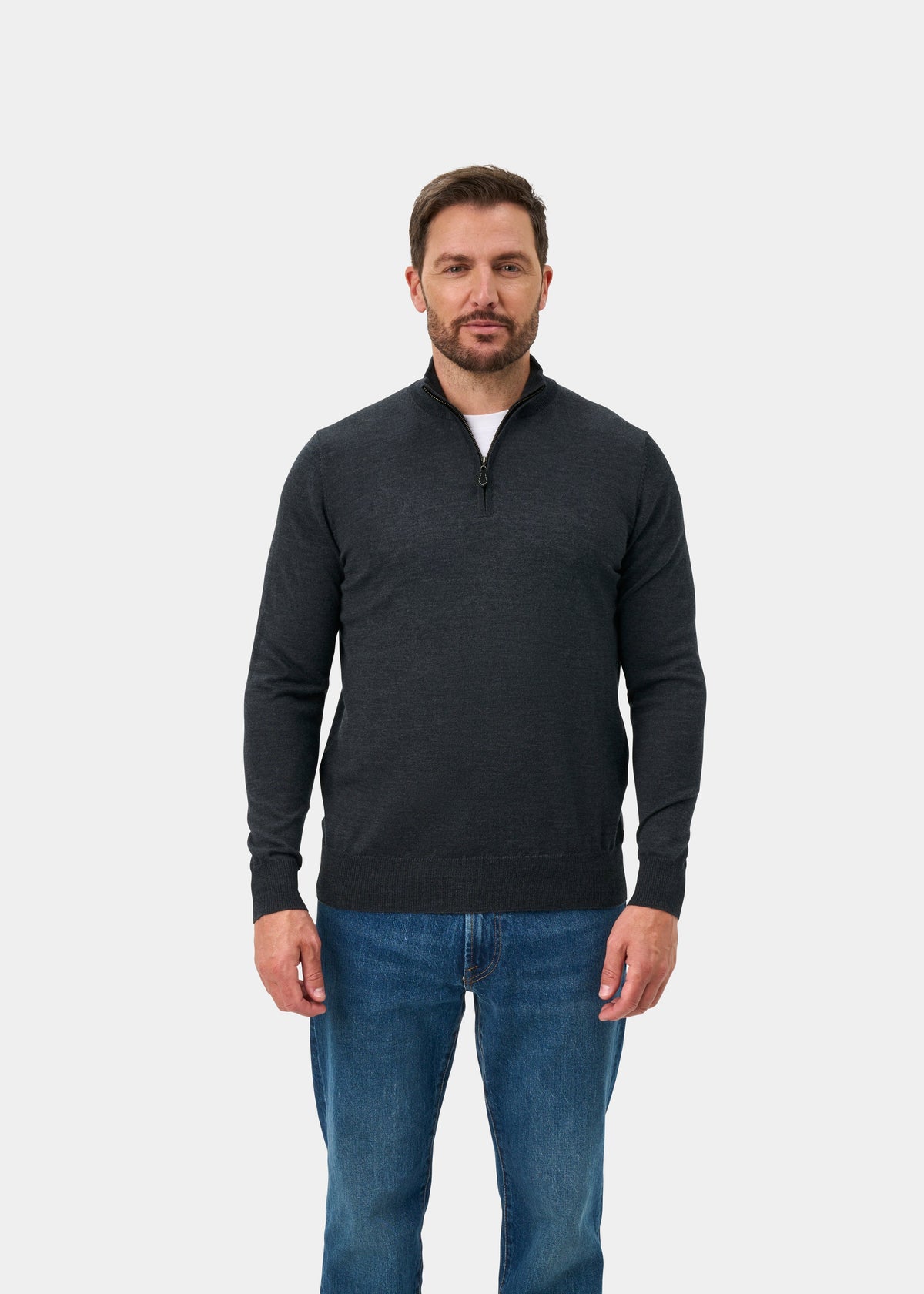 Barton Merino Wool 1/4 Zip Mock Jumper in Charcoal - Regular Fit