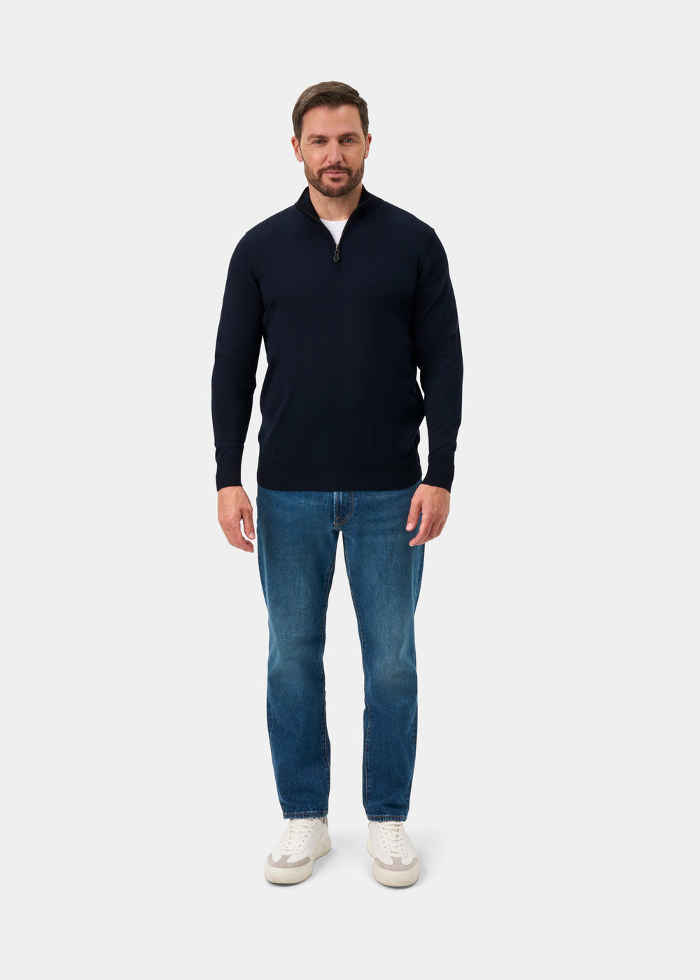 Barton Merino Wool 1/4 Zip Mock Jumper in Dark Navy - Regular Fit