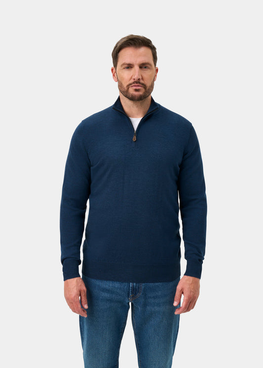 Barton Merino Wool Quarter Zip Jumper In Indigo - Regular Fit