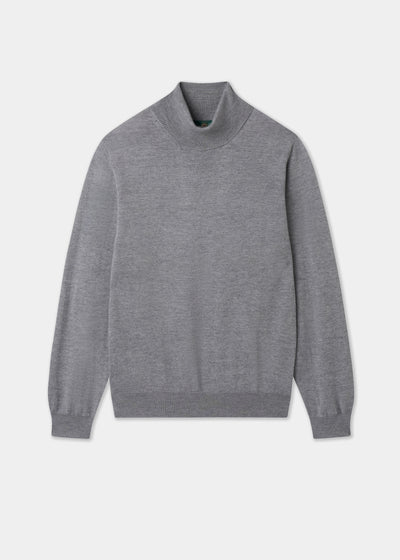 Men's Merino Wool Roll Neck Jumper in Light Grey