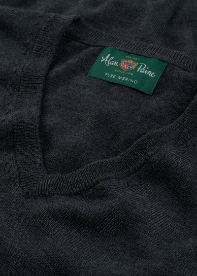 Men's Merino Wool Vee Neck Jumper in Charcoal