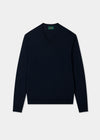 Men's Merino Wool Vee Neck Jumper in Dark Navy
