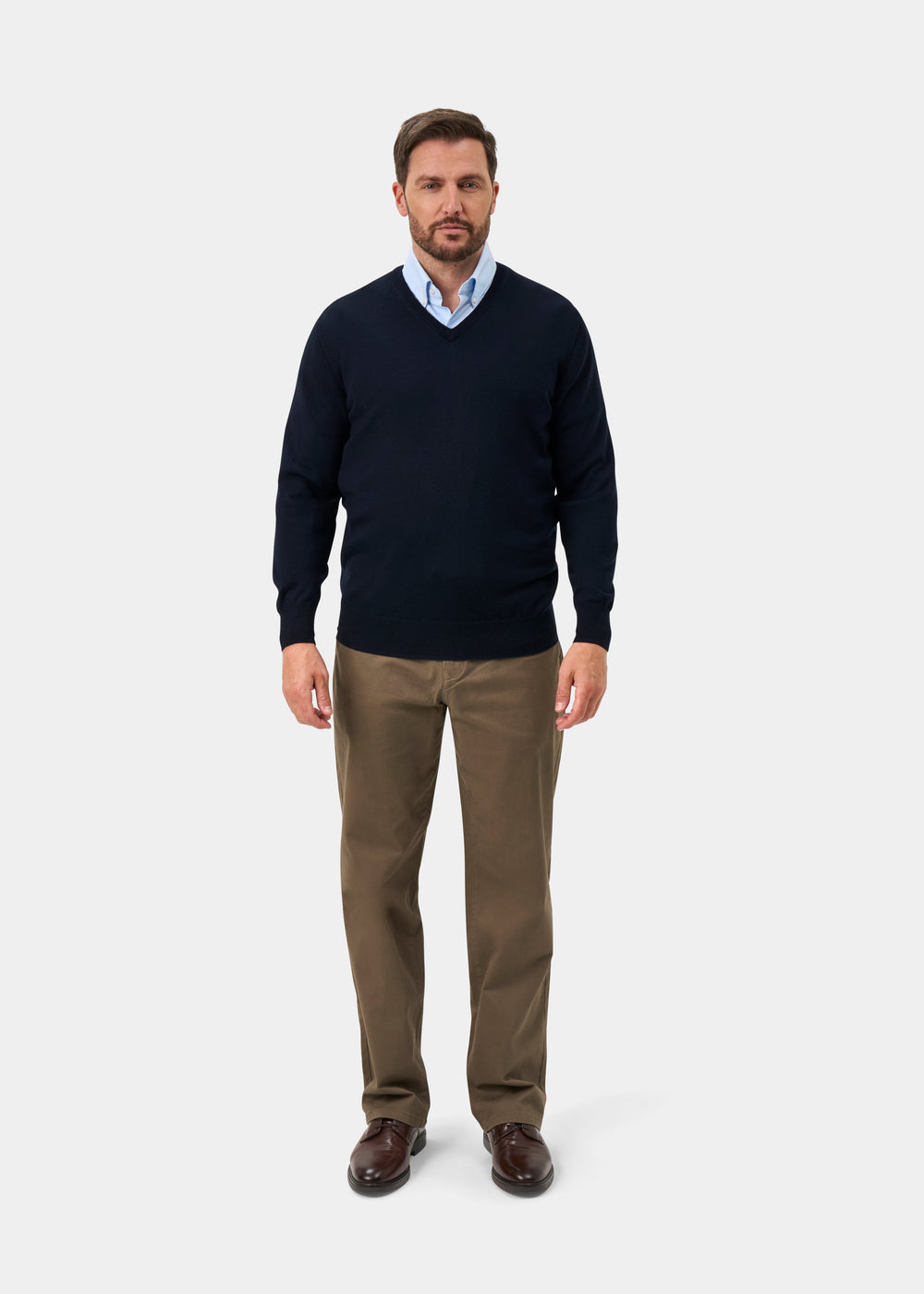 Millbreck Merino Wool V-Neck Jumper In Dark Navy - Regular Fit