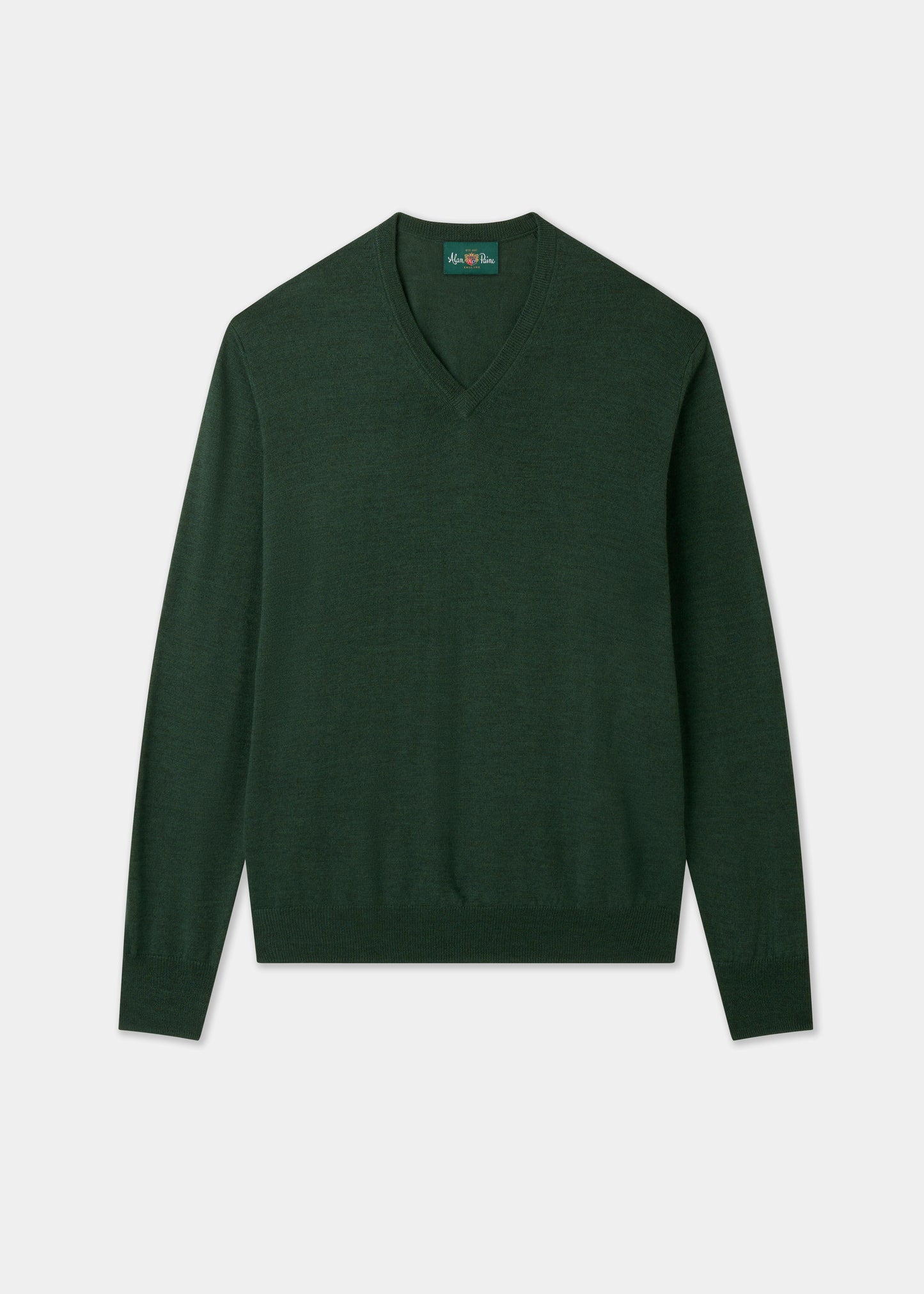 Men's Merino Wool Vee Neck Jumper in Hunter Green