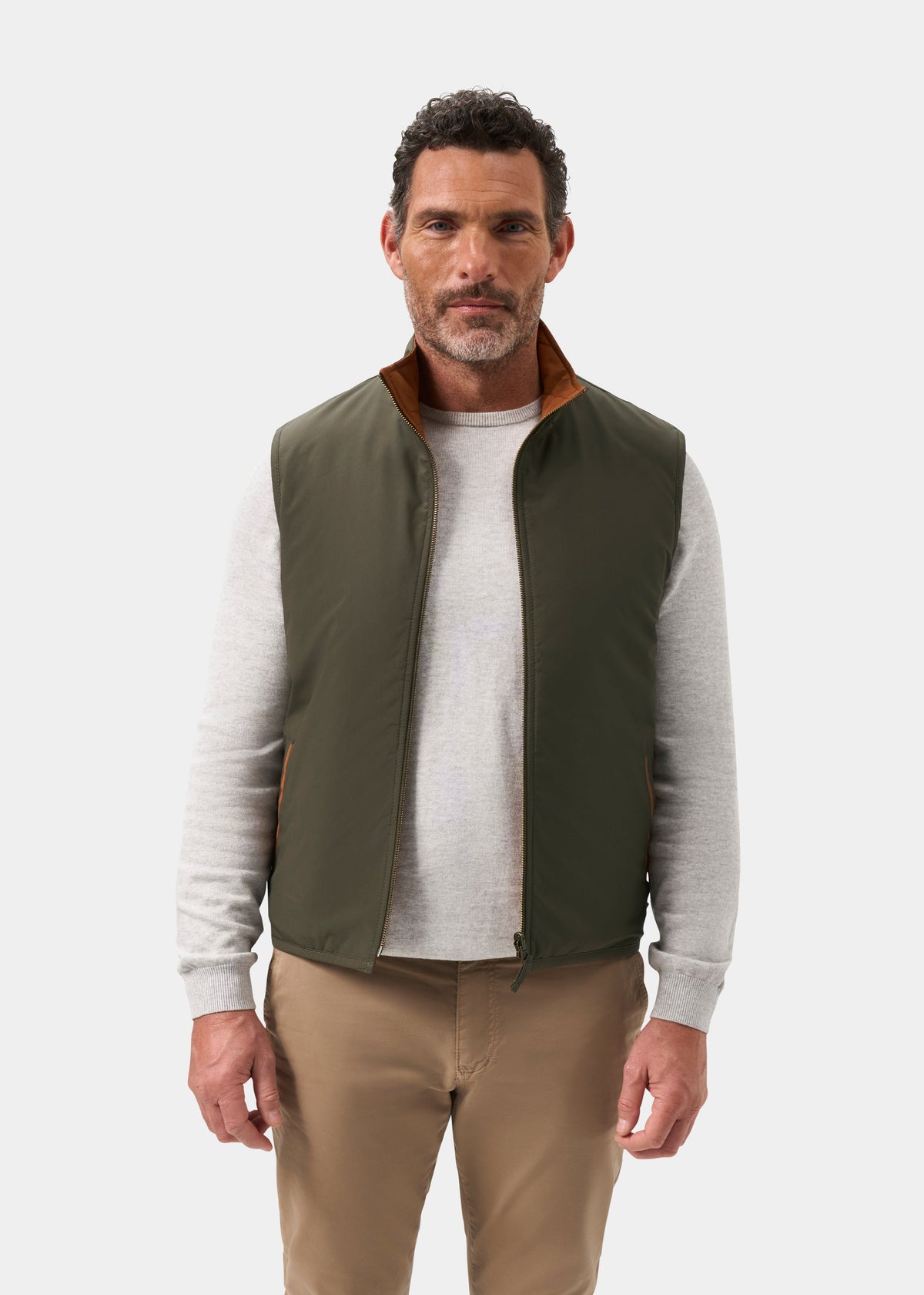 Men's Polyester Reversible Gilet in Green and Orange