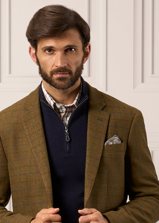 Surrey-Tweed-gefütterter Blazer in Moor – normale Passform
