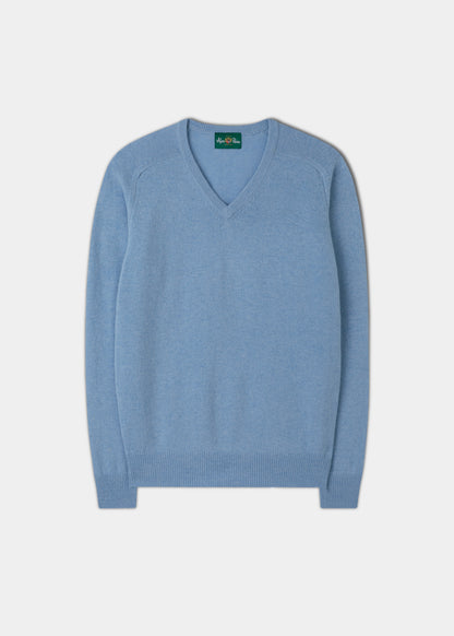Herrenpullover aus Lammwolle mit V-Ausschnitt in Iceberg – normale Passform