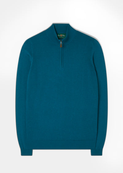 Men's Cotton Cashmere 1/4 Zip Jumper In Peacock