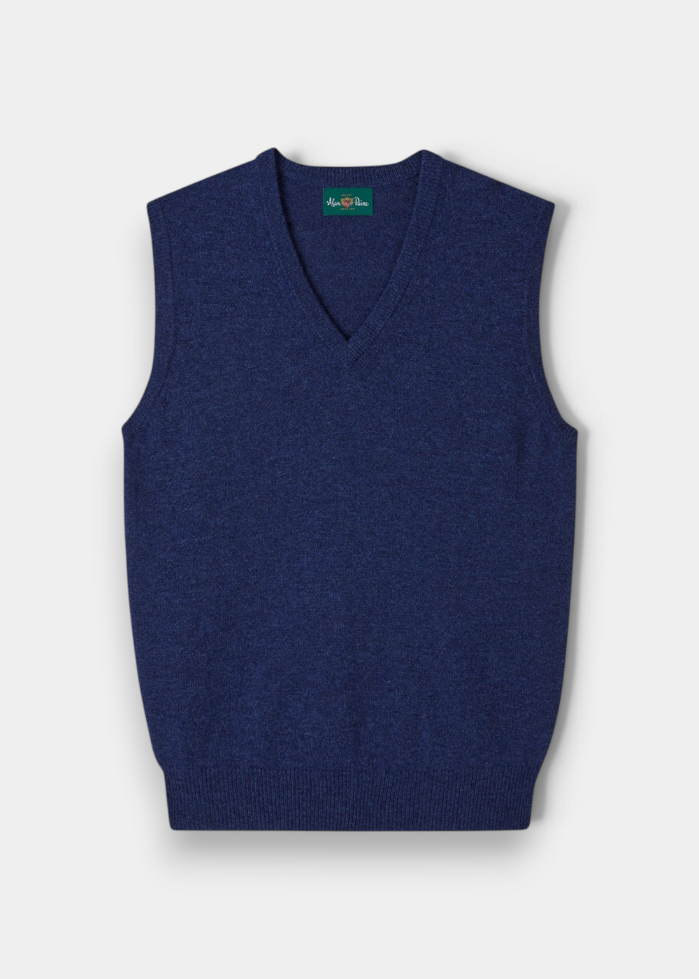 Norfolk Lambswool V-Neck Slipover In Rhapsody - Classic Fit, a navy blue lambswool V-neck vest with saddle shoulders.
