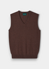 Tobacco Norfolk Lambswool V-Neck Slipover brown sweater vest with ribbed trim.