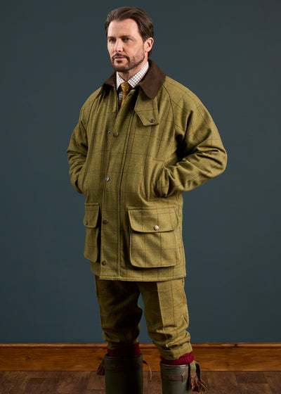Rutland Men's Tweed Waterproof Shooting Coat In Lichen