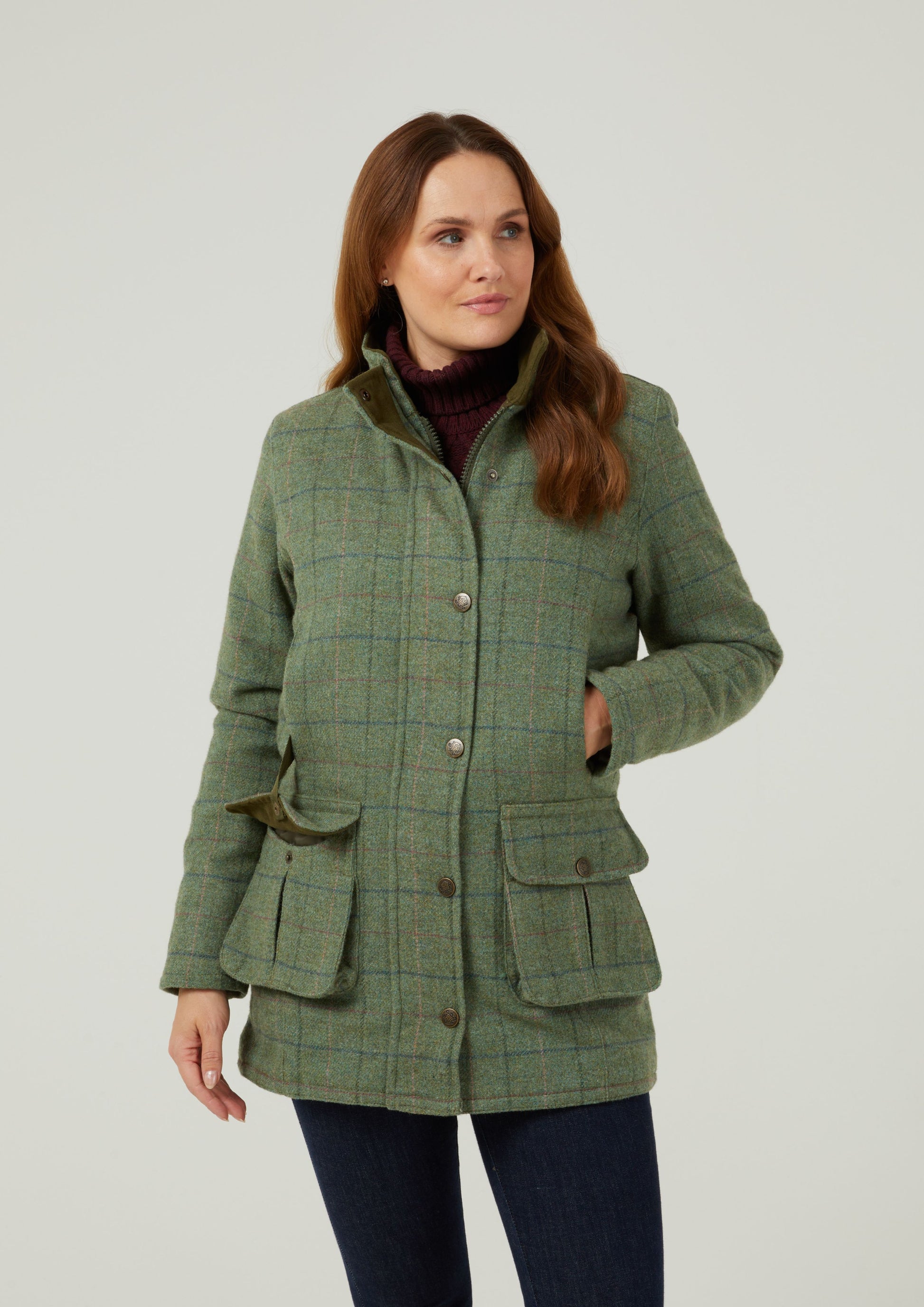 Rutland Ladies Tweed Waterproof Shooting Coat In Spindle