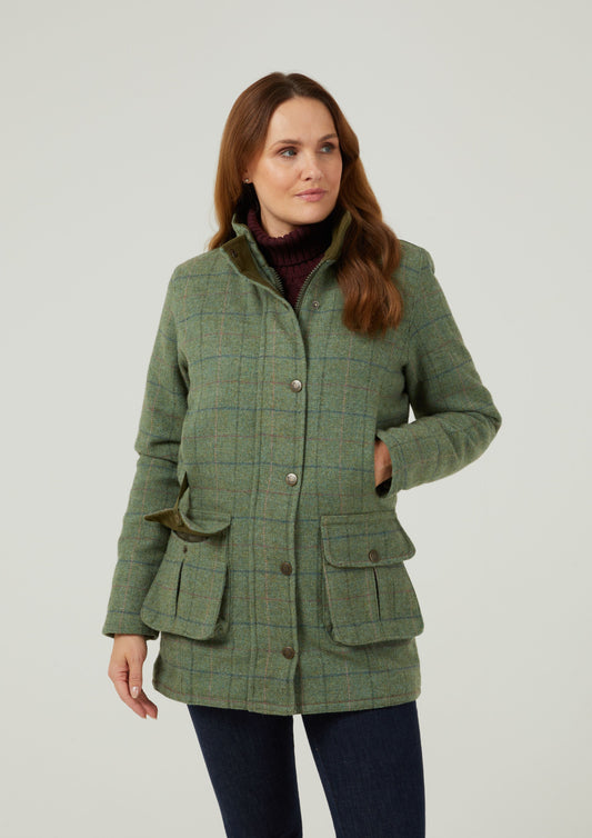 Rutland Ladies Tweed Waterproof Shooting Coat In Spindle