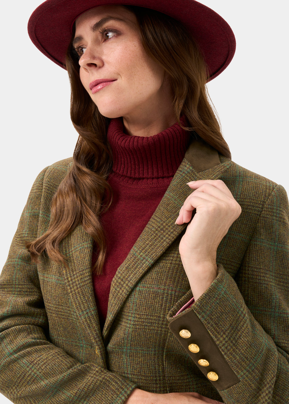 Surrey Ladies Tweed Water Repellent Mid-Thigh Coat in Marsh  -  Regular Fit