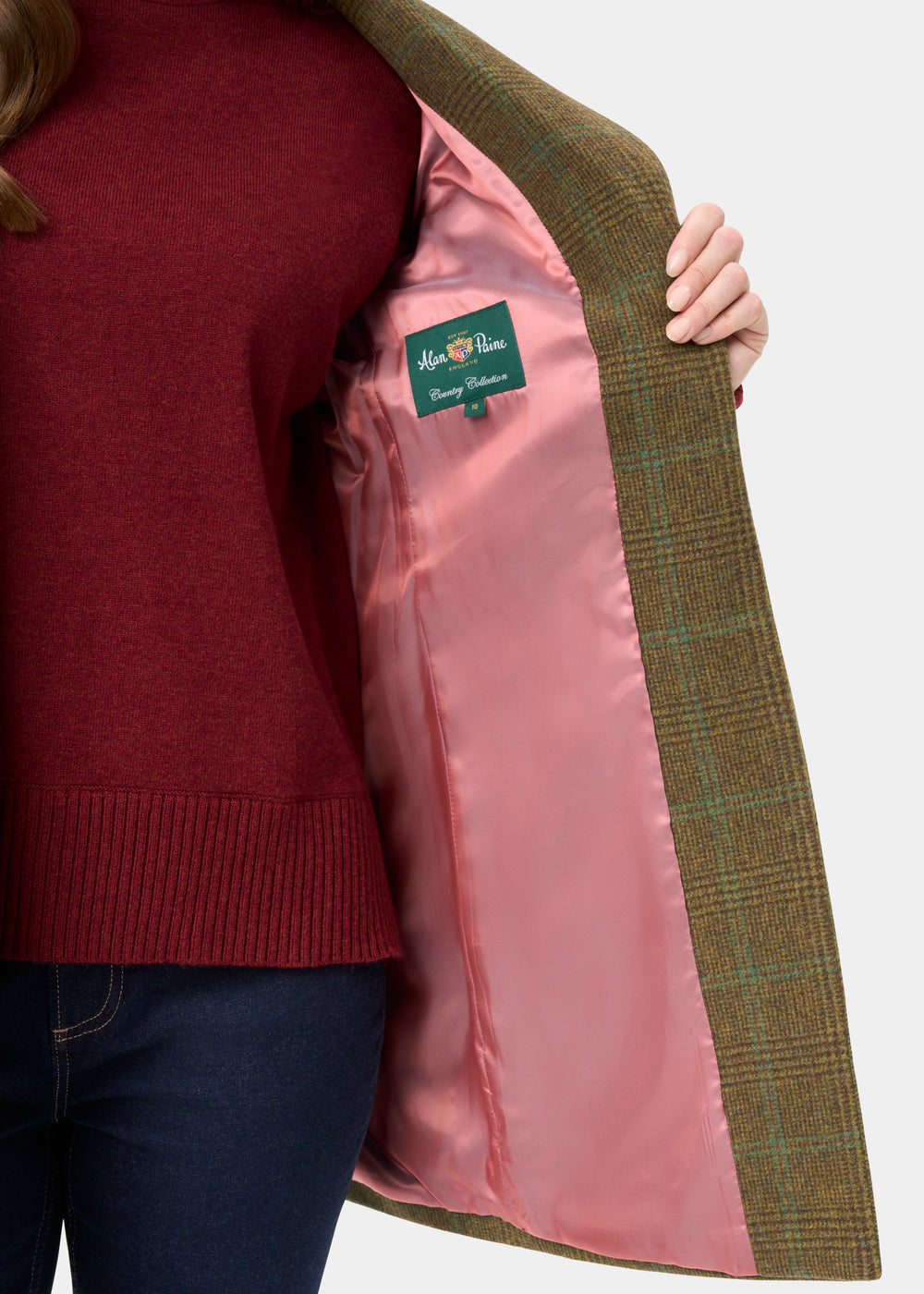 Surrey Ladies Tweed Water Repellent Mid-Thigh Coat in Marsh  -  Regular Fit