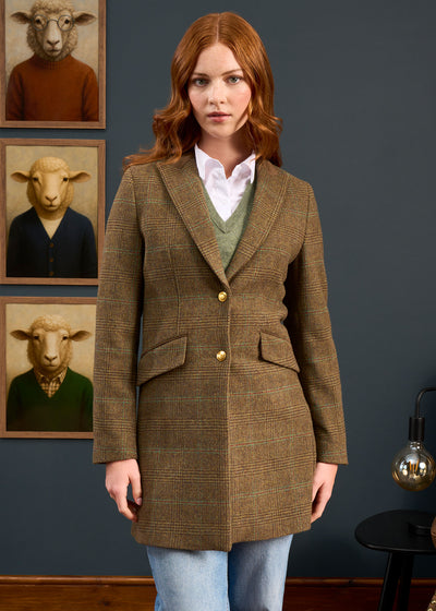 Surrey Ladies Mid-Thigh Tweed Coat In Marsh