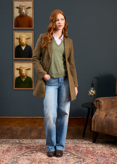 Surrey Ladies Mid-Thigh Tweed Coat In Marsh