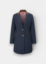 Surrey Ladies Tweed Water Repellent Mid-Thigh Coat in Blue  -  Regular Fit
