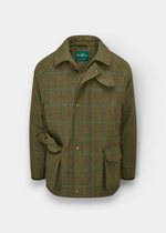 Alan Paine Surrey men's waterproof shooting coat in Hawkswood green wool tweed with cartridge and hand-warmer pockets