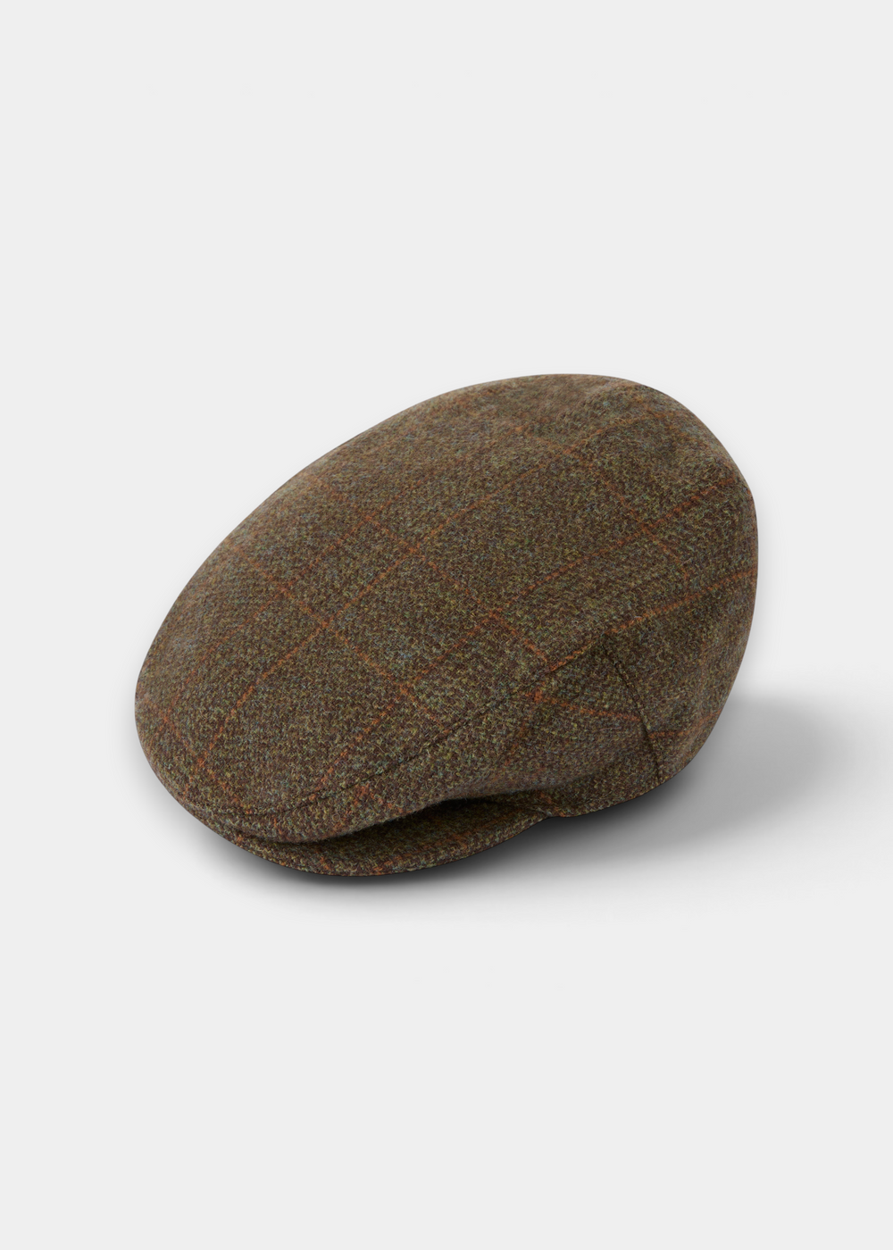 Alan Paine Surrey men's waterproof wool tweed flat cap in field maple brown with a subtle check pattern